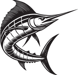 Marlin fish silhouette vector illustration, Marlin fish line art vector design