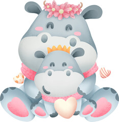 Cute animals happy valentine's day watercolor elements