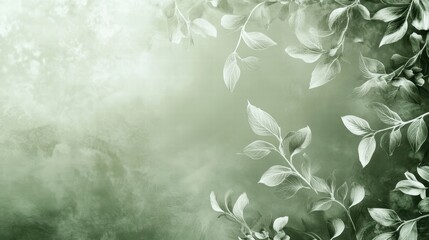 serene sage green botanical background with delicate leaves