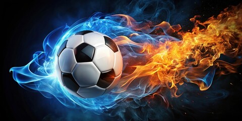 Naklejka premium A soccer ball engulfed in a fiery embrace, where passion meets competition, and dreams take flight.
