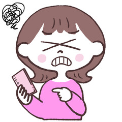 スマホの調子が悪い女性正面イラスト