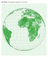 World Map. Orthographic projection. Countries style. High Detail World map for infographics, education, reports, presentations. Vector illustration.