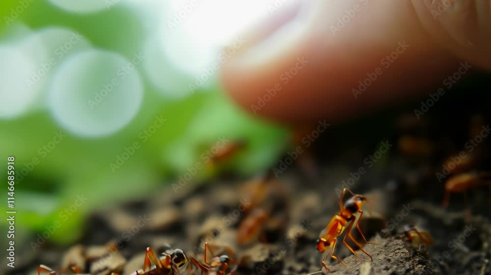 Poster exploring the intricate world of ants in a lush green environment during daylight