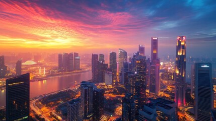 Fototapeta premium singapore skyline at sunset