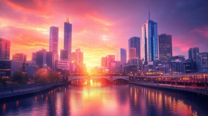 Fototapeta premium melbourne city skyline sunset
