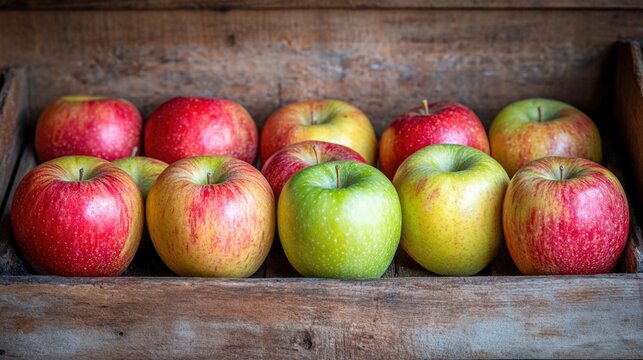 Variety of fresh red and green apples in wooden box Apple Gifting Day - Powered by Adobe