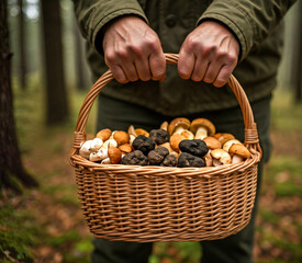 Truffle Hunter in a Misty Forest