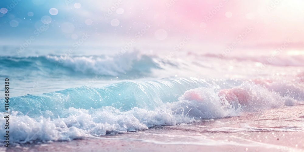 Poster A Gentle Wave Breaks on the Sandy Shore, Creating a Sparkling Display of Foam and Shimmering Water