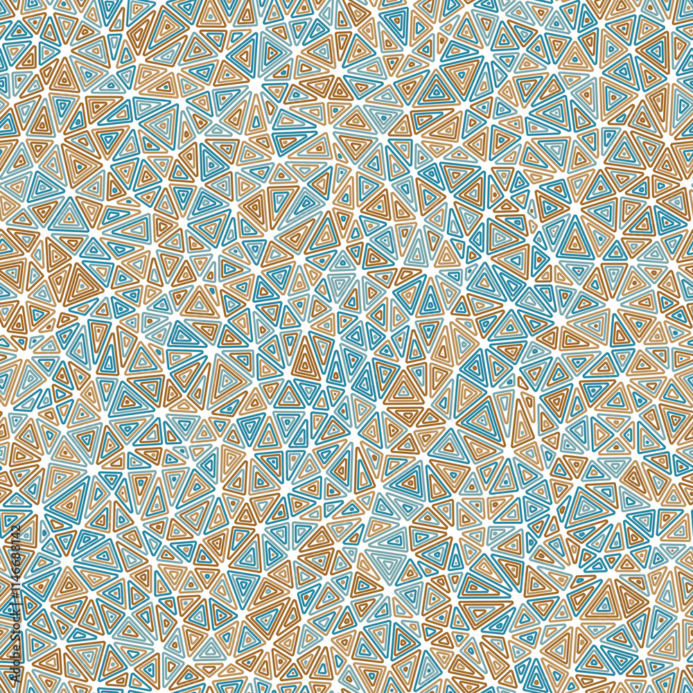 Poster background with triangles pattern. small shape size. multiple repeated inner triangles. multicolored