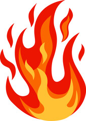 Cartoon flames blazing in vibrant red and orange hues create a striking fire effect against a clean white background, capturing the intensity and energy of burning flames