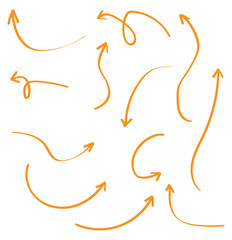 Set of black hand drawn arrow element vector. Collection of doodle arrows, lines, symbol, pointing mark, shapes on white background. Simple icon illustration for education, decoration, map.