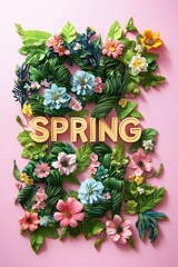 words spring from flowers. Selective focus.