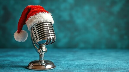 Retro Microphone Wearing Festive Santa Hat