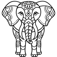 An elephant coloring page featuring a mandala pattern with intricate details