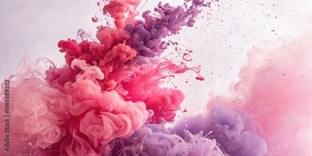 Poster abstract swirl of pink and purple ink in water creating a beautiful artistic cloud-like design