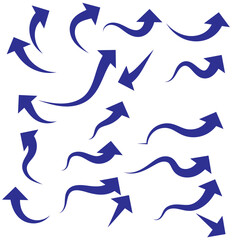 Obraz premium Arrows hand drawn doodle icons set. Curved cartoon arrows sketches collection. Flat and thin pointers illustrations. Scribble swirl arrow signs.