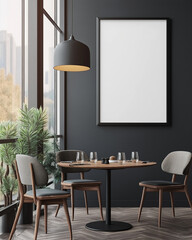 Mockup Poster Frame in Modern Cafe Restaurant Interior
