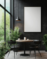 Mockup Poster Frame in Modern Cafe Restaurant Interior