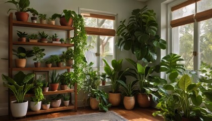 Indoor Jungle Oasis: A Room Filled with Lush Greenery and Abundant Plants