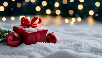 Snowy Christmas Scene with Festive Ribbons