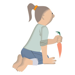 Woman farmer picking ripe carrots 3d isometric vector illustration