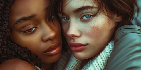 Close-up Portrait of Two Women with Different Skin Tones