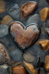 Obraz premium stone with heart in water. Selective focus.