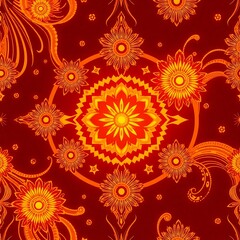 Fototapeta premium Fiery Mandala: Seamless Red and Gold Pattern 