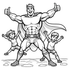 Fototapeta premium Superhero With Kids Striking Victory Pose