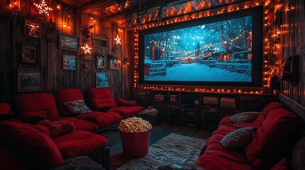 Cozy Rustic Home Theater Winter Movie Night