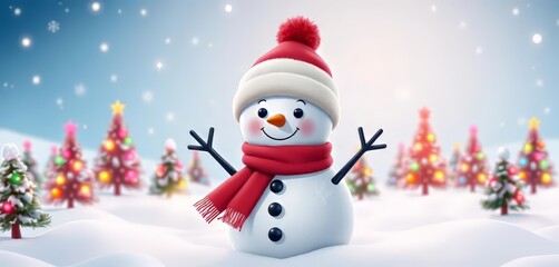Obraz premium Joyful Snowman in Winter Wonderland Christmas Scene Festive Holiday Cheer
