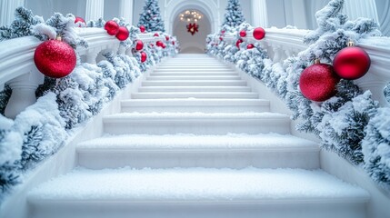 Festive Winter Stairs Decorated for the Holidays