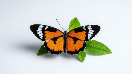 Obraz premium Orange butterfly on green leaves.