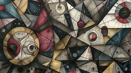 Fototapeta premium Abstract geometric composition with shapes and colors, evoking a sense of exploration.