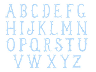 Watercolor vintage blue alphabet for crest design, initials