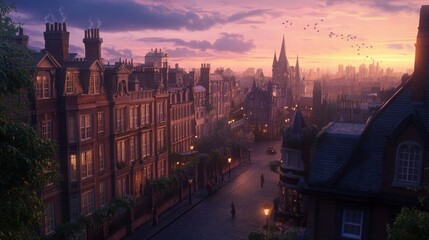 enchanting sunset over victorian street
