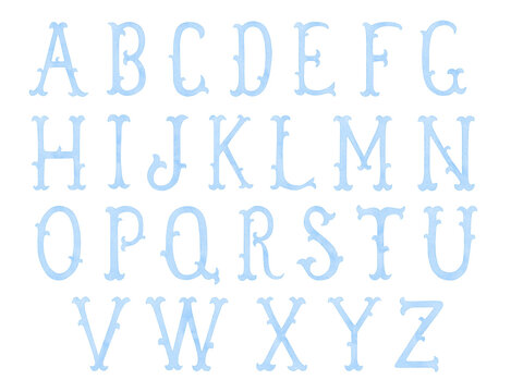 Watercolor vintage blue alphabet for crest design, initials