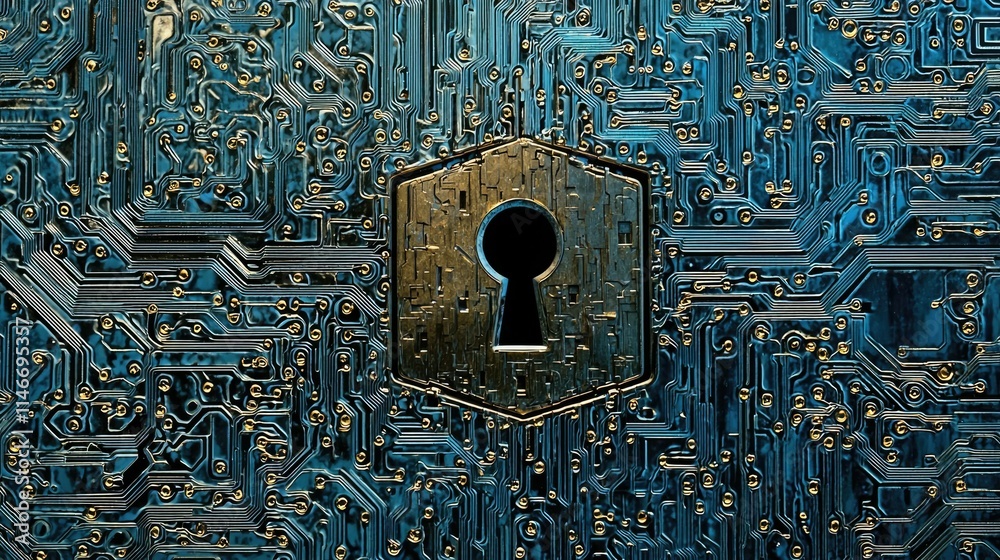 Poster virtual lock symbol as a representation of cybersecurity 