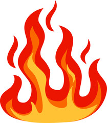 Bright red and orange stylized flames rise high, creating a fiery spectacle against a white background, perfect for representing heat, energy, or danger