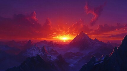 majestic sunset over mountain range