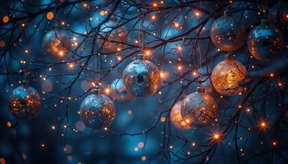 Sparkling holiday ornaments winter forest photo