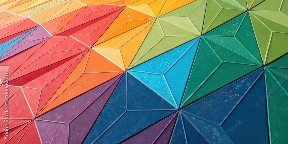 Poster A kaleidoscope of colors arranged in a geometric pattern of triangles, creating a vibrant and abstract design.