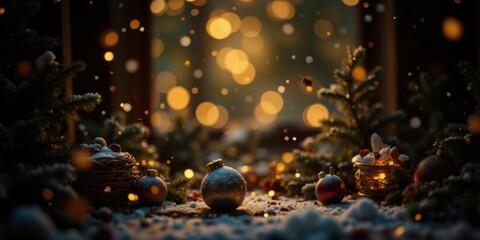 Festive winter wonderland close-up glow