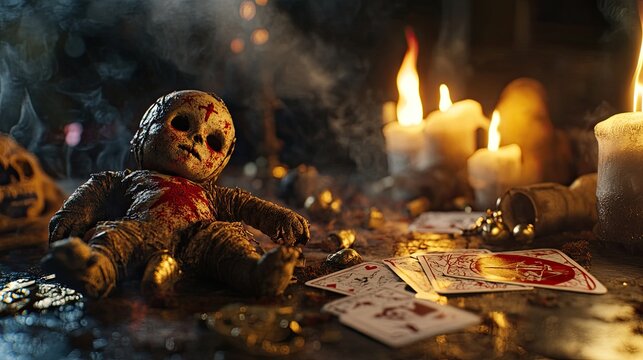 voodoo doll on magic table.