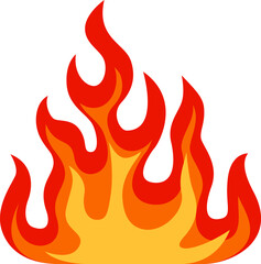 Red and orange cartoon flames rising high with a white background, representing heat, energy, and danger, perfect for design projects related to fire safety, cooking, or dramatic visual effects