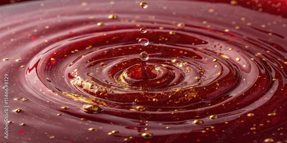 Poster a single water drop creates ripples in a pool of liquid with shimmering gold flecks.
