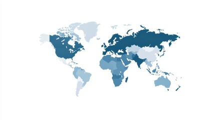 Obraz premium A world map highlighting various regions in different shades of blue.