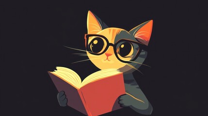 A cute cat wearing glasses reads a book, showcasing a whimsical and playful scene.