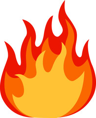Cartoonish flames rising from a fire burning brightly with red and orange colors on a white background representing heat, energy, and danger