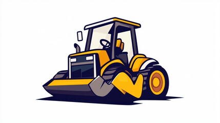 Naklejka premium Cartoon yellow tractor with a blade, isolated on white background.